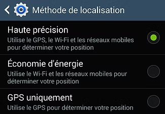 Paramètres localisation Android